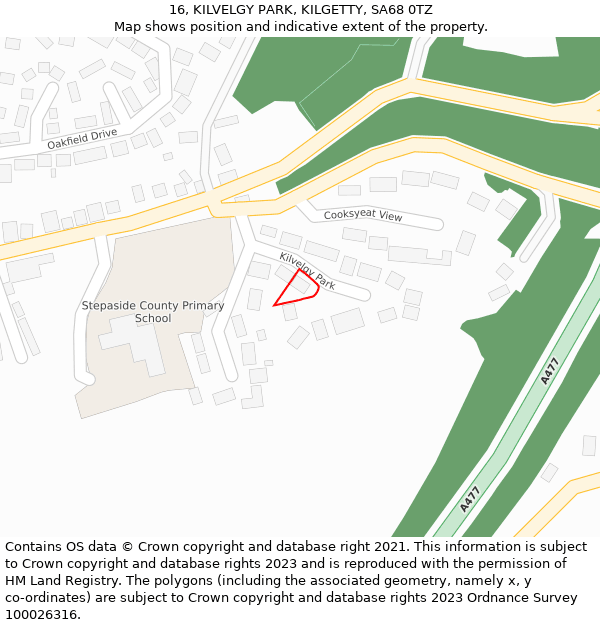 16, KILVELGY PARK, KILGETTY, SA68 0TZ: Location map and indicative extent of plot