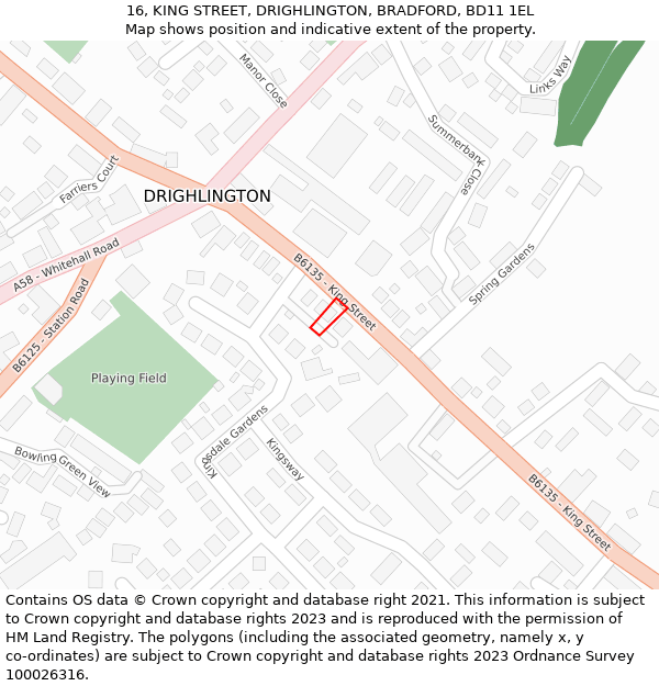 16, KING STREET, DRIGHLINGTON, BRADFORD, BD11 1EL: Location map and indicative extent of plot