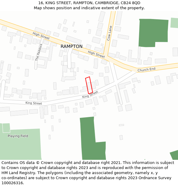 16, KING STREET, RAMPTON, CAMBRIDGE, CB24 8QD: Location map and indicative extent of plot