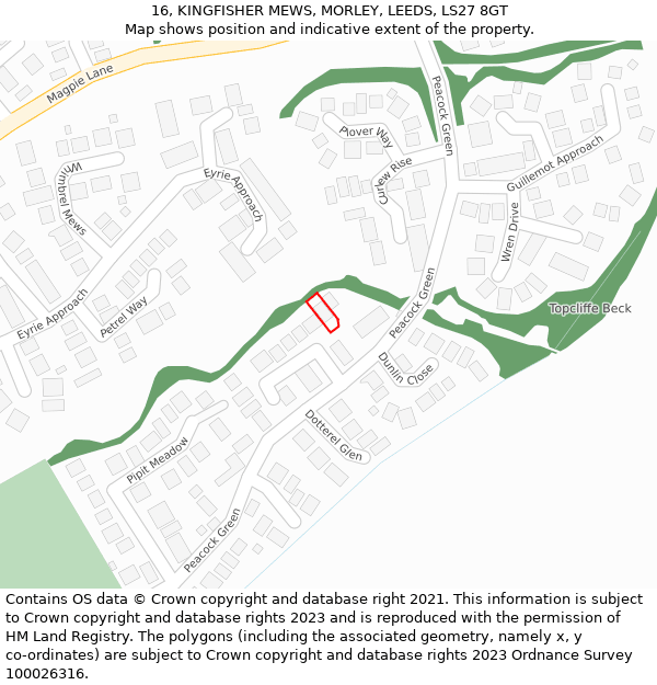 16, KINGFISHER MEWS, MORLEY, LEEDS, LS27 8GT: Location map and indicative extent of plot