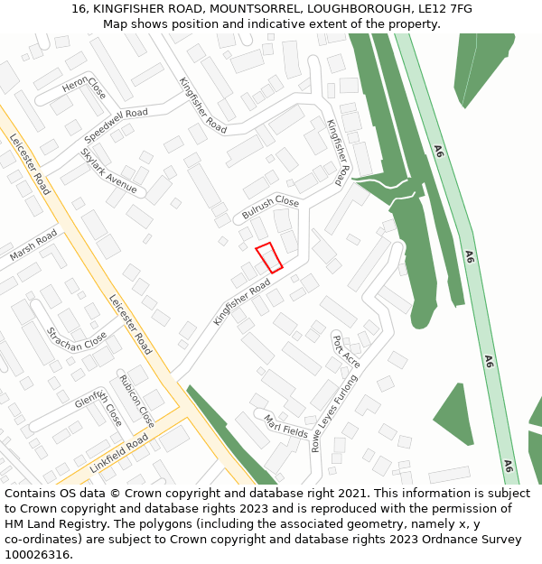 16, KINGFISHER ROAD, MOUNTSORREL, LOUGHBOROUGH, LE12 7FG: Location map and indicative extent of plot