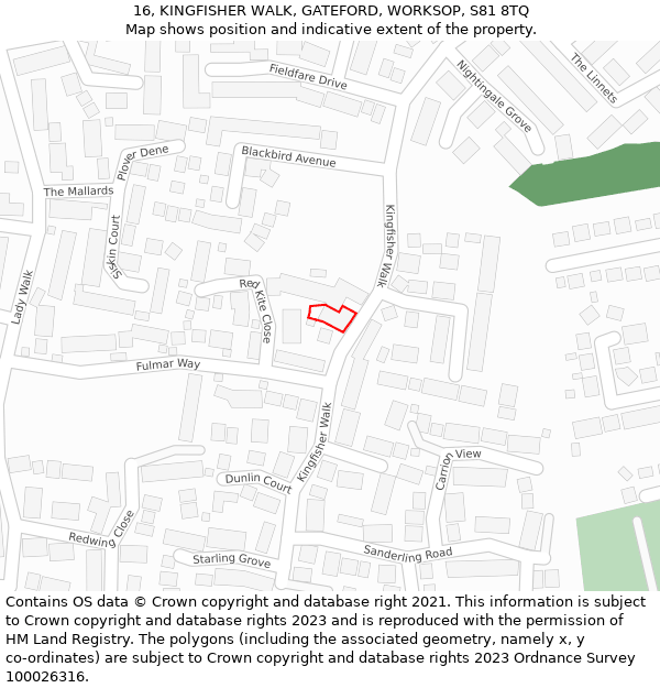 16, KINGFISHER WALK, GATEFORD, WORKSOP, S81 8TQ: Location map and indicative extent of plot