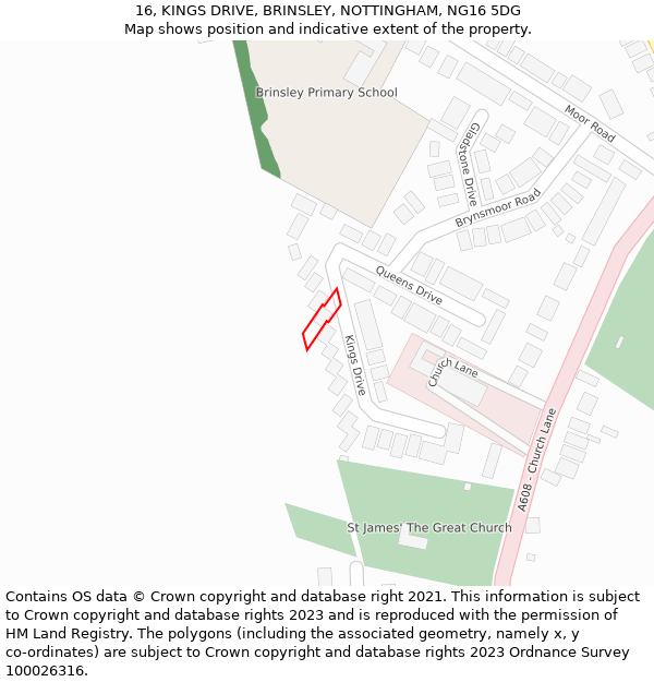 16, KINGS DRIVE, BRINSLEY, NOTTINGHAM, NG16 5DG: Location map and indicative extent of plot