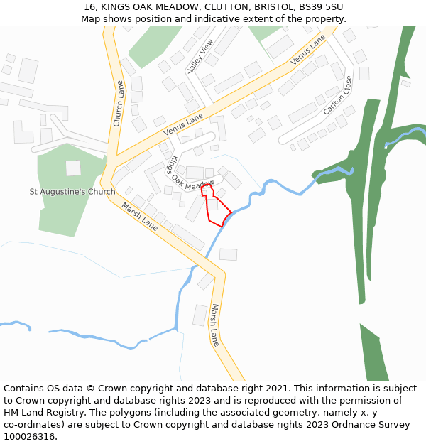 16, KINGS OAK MEADOW, CLUTTON, BRISTOL, BS39 5SU: Location map and indicative extent of plot