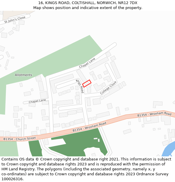 16, KINGS ROAD, COLTISHALL, NORWICH, NR12 7DX: Location map and indicative extent of plot