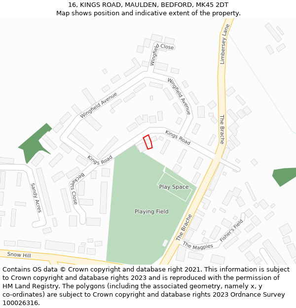 16, KINGS ROAD, MAULDEN, BEDFORD, MK45 2DT: Location map and indicative extent of plot