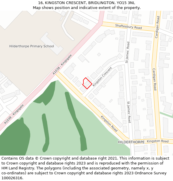 16, KINGSTON CRESCENT, BRIDLINGTON, YO15 3NL: Location map and indicative extent of plot