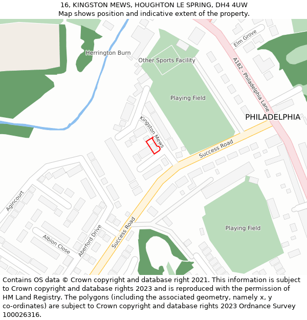 16, KINGSTON MEWS, HOUGHTON LE SPRING, DH4 4UW: Location map and indicative extent of plot