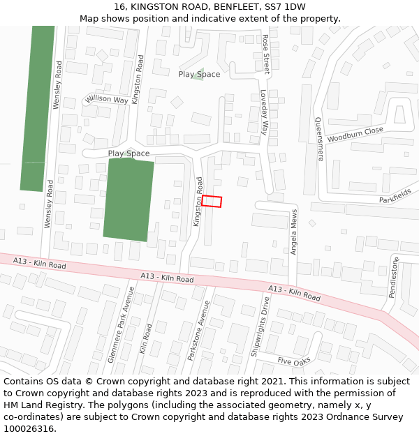 16, KINGSTON ROAD, BENFLEET, SS7 1DW: Location map and indicative extent of plot
