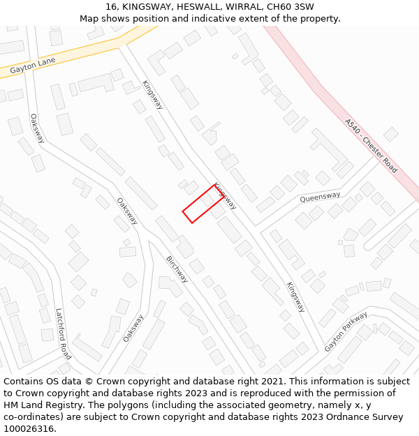 16, KINGSWAY, HESWALL, WIRRAL, CH60 3SW: Location map and indicative extent of plot