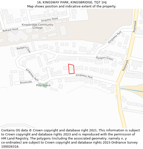 16, KINGSWAY PARK, KINGSBRIDGE, TQ7 1HJ: Location map and indicative extent of plot