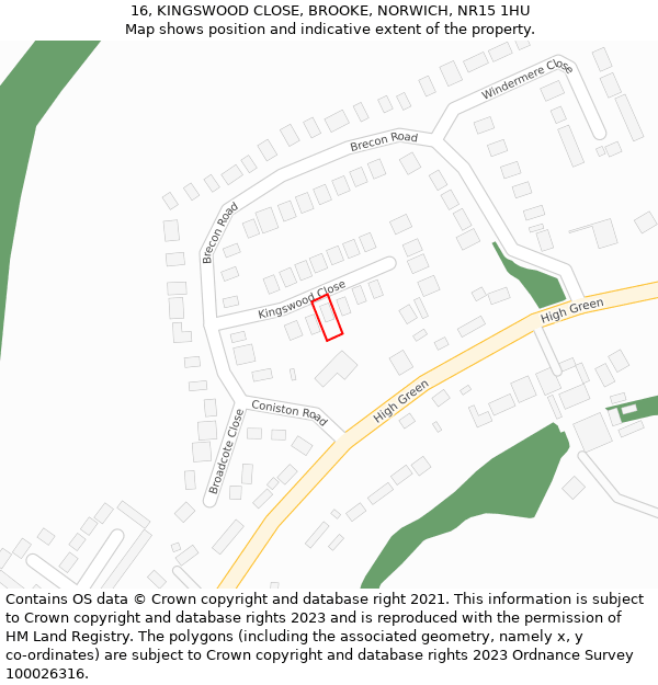 16, KINGSWOOD CLOSE, BROOKE, NORWICH, NR15 1HU: Location map and indicative extent of plot