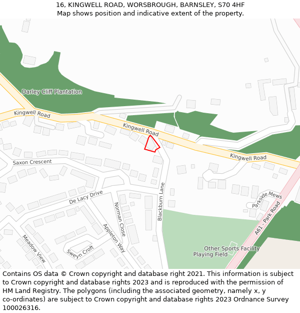 16, KINGWELL ROAD, WORSBROUGH, BARNSLEY, S70 4HF: Location map and indicative extent of plot