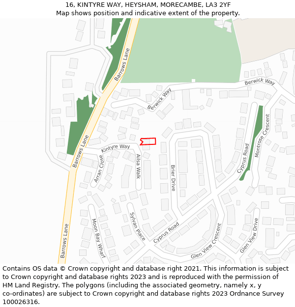 16, KINTYRE WAY, HEYSHAM, MORECAMBE, LA3 2YF: Location map and indicative extent of plot