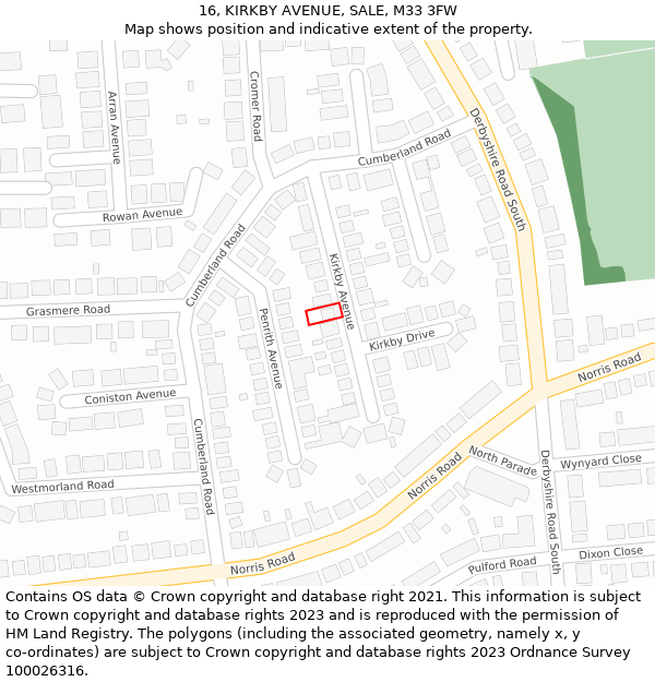 16, KIRKBY AVENUE, SALE, M33 3FW: Location map and indicative extent of plot