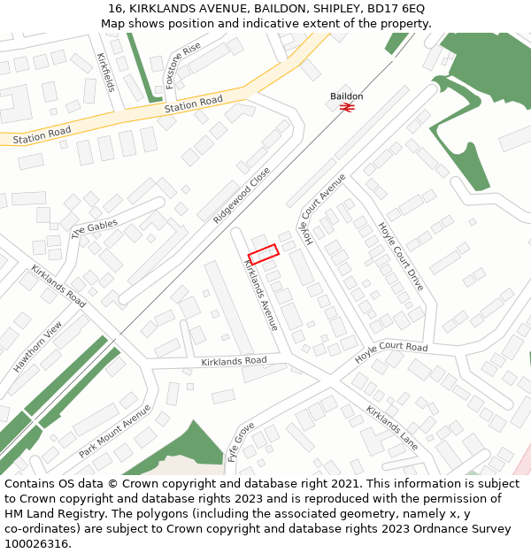 16, KIRKLANDS AVENUE, BAILDON, SHIPLEY, BD17 6EQ: Location map and indicative extent of plot