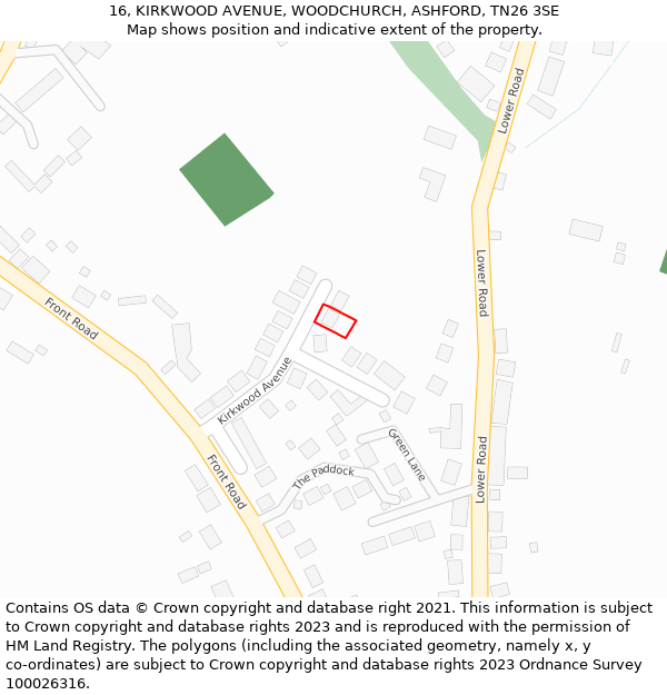16, KIRKWOOD AVENUE, WOODCHURCH, ASHFORD, TN26 3SE: Location map and indicative extent of plot