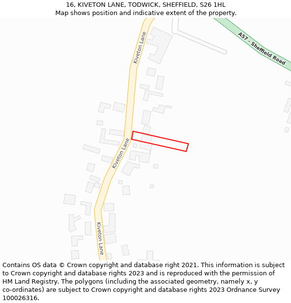 16, KIVETON LANE, TODWICK, SHEFFIELD, S26 1HL: Location map and indicative extent of plot