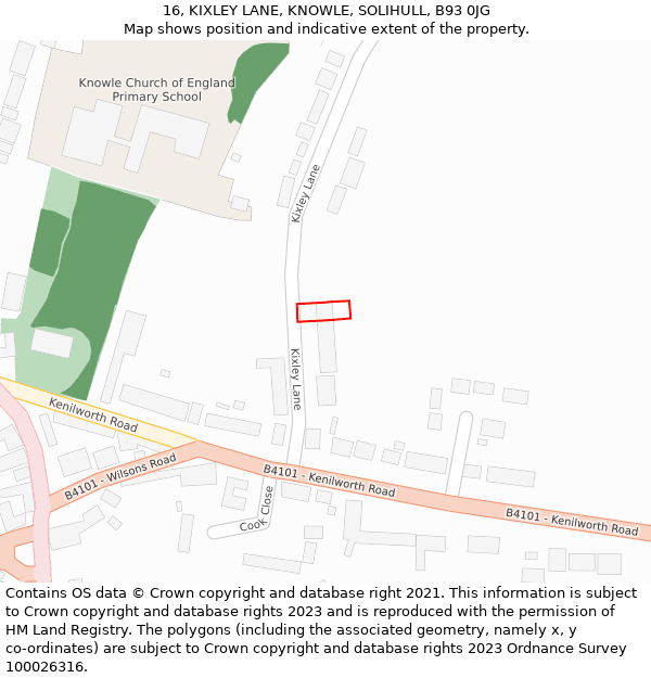 16, KIXLEY LANE, KNOWLE, SOLIHULL, B93 0JG: Location map and indicative extent of plot
