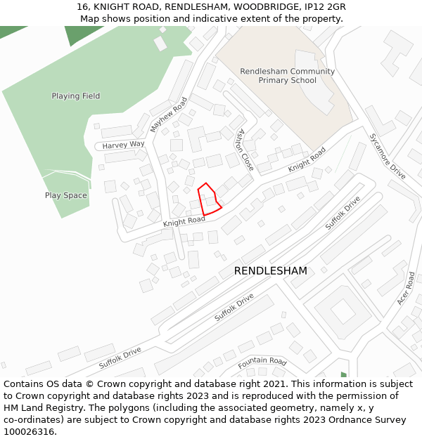 16, KNIGHT ROAD, RENDLESHAM, WOODBRIDGE, IP12 2GR: Location map and indicative extent of plot