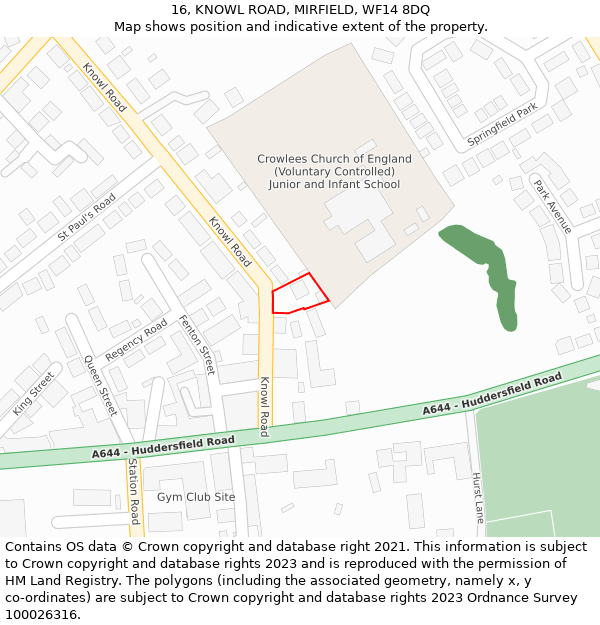 16, KNOWL ROAD, MIRFIELD, WF14 8DQ: Location map and indicative extent of plot