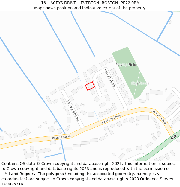 16, LACEYS DRIVE, LEVERTON, BOSTON, PE22 0BA: Location map and indicative extent of plot