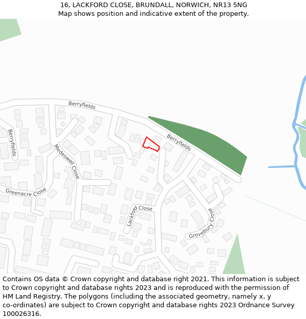 16, LACKFORD CLOSE, BRUNDALL, NORWICH, NR13 5NG: Location map and indicative extent of plot