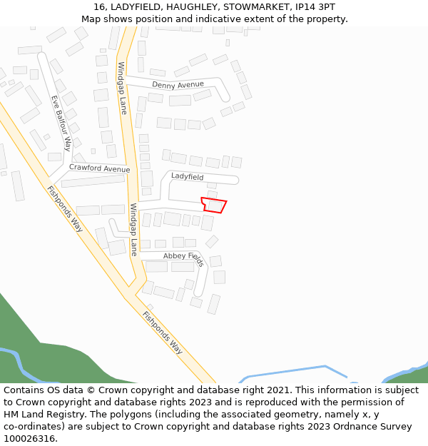 16, LADYFIELD, HAUGHLEY, STOWMARKET, IP14 3PT: Location map and indicative extent of plot