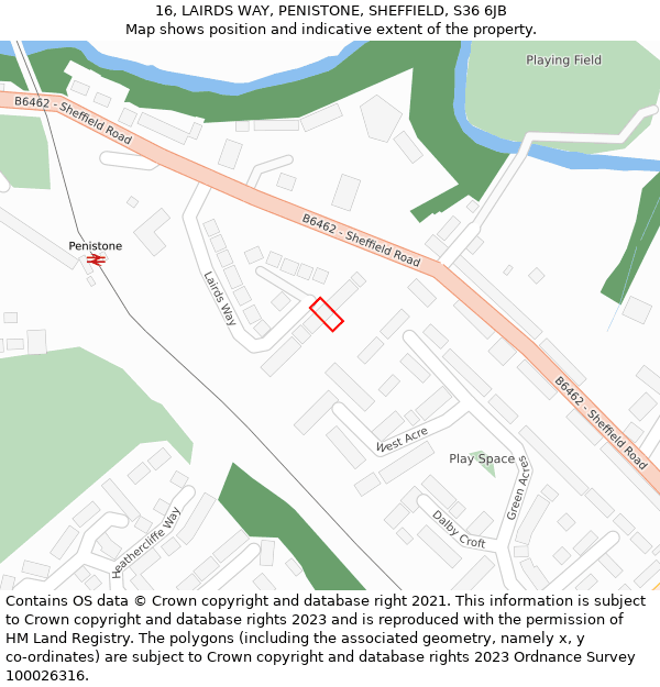 16, LAIRDS WAY, PENISTONE, SHEFFIELD, S36 6JB: Location map and indicative extent of plot