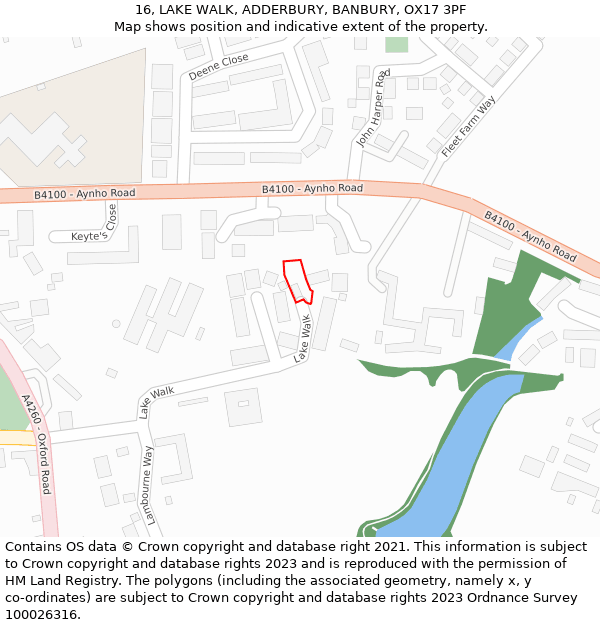 16, LAKE WALK, ADDERBURY, BANBURY, OX17 3PF: Location map and indicative extent of plot