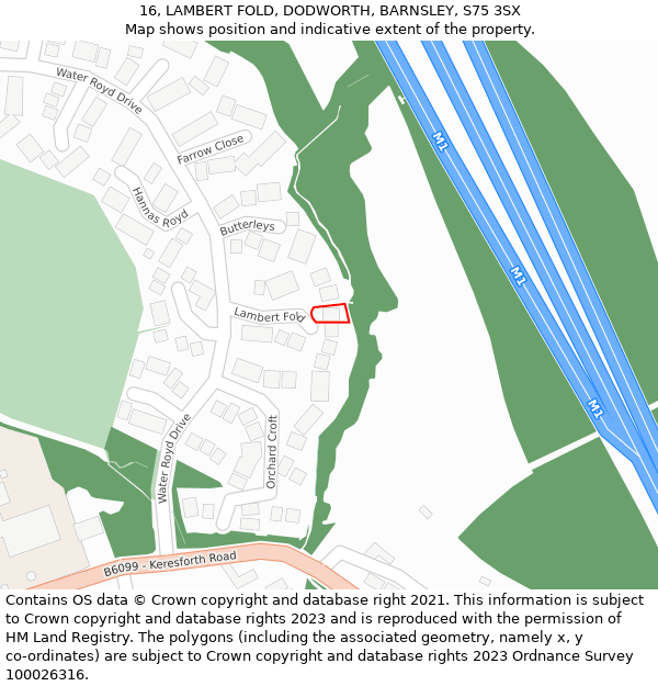 16, LAMBERT FOLD, DODWORTH, BARNSLEY, S75 3SX: Location map and indicative extent of plot