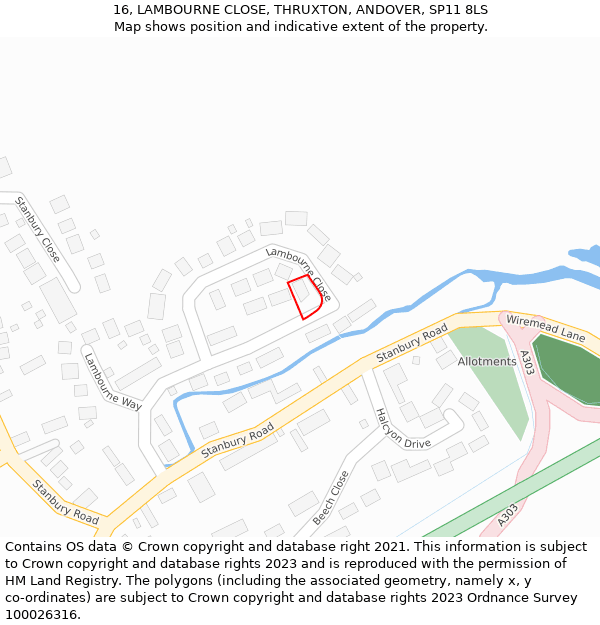 16, LAMBOURNE CLOSE, THRUXTON, ANDOVER, SP11 8LS: Location map and indicative extent of plot