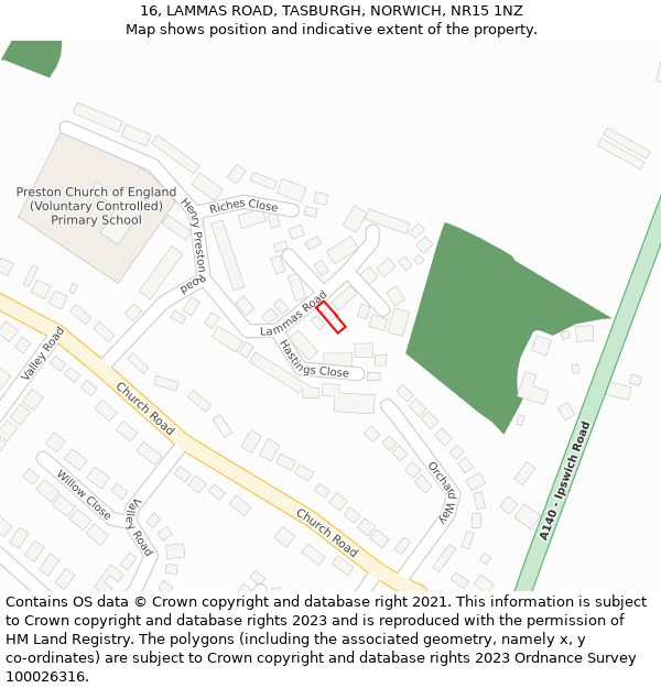 16, LAMMAS ROAD, TASBURGH, NORWICH, NR15 1NZ: Location map and indicative extent of plot