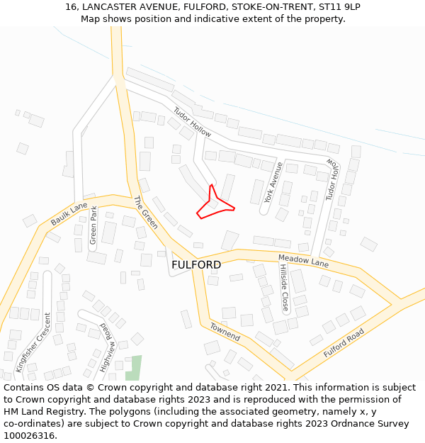 16, LANCASTER AVENUE, FULFORD, STOKE-ON-TRENT, ST11 9LP: Location map and indicative extent of plot