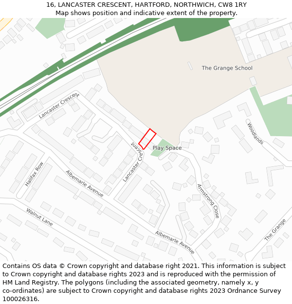 16, LANCASTER CRESCENT, HARTFORD, NORTHWICH, CW8 1RY: Location map and indicative extent of plot