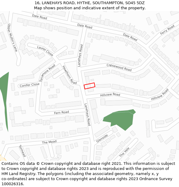 16, LANEHAYS ROAD, HYTHE, SOUTHAMPTON, SO45 5DZ: Location map and indicative extent of plot