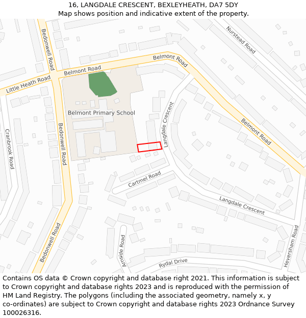 16, LANGDALE CRESCENT, BEXLEYHEATH, DA7 5DY: Location map and indicative extent of plot