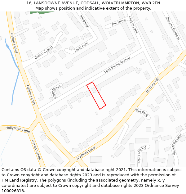 16, LANSDOWNE AVENUE, CODSALL, WOLVERHAMPTON, WV8 2EN: Location map and indicative extent of plot