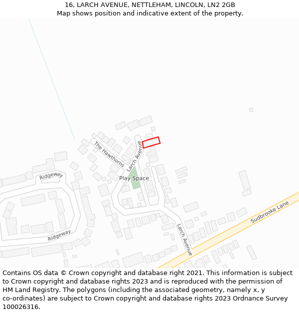 16, LARCH AVENUE, NETTLEHAM, LINCOLN, LN2 2GB: Location map and indicative extent of plot