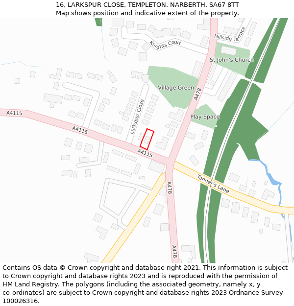 16, LARKSPUR CLOSE, TEMPLETON, NARBERTH, SA67 8TT: Location map and indicative extent of plot
