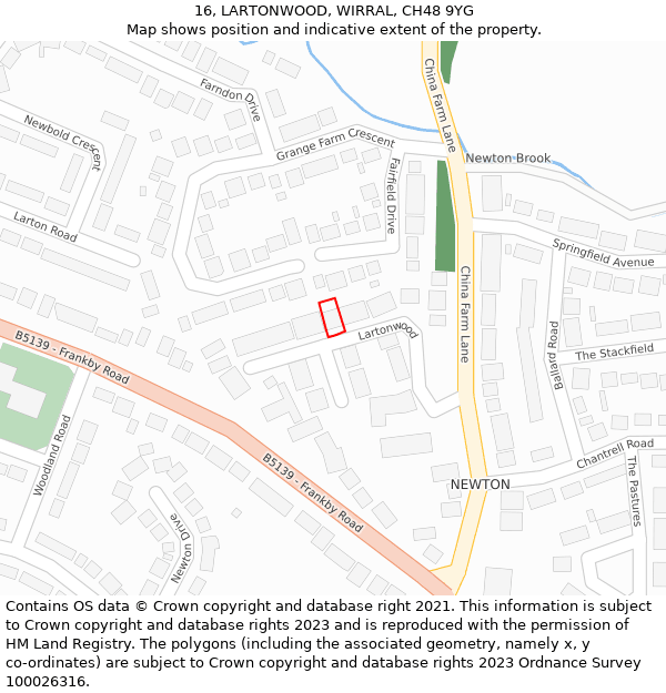 16, LARTONWOOD, WIRRAL, CH48 9YG: Location map and indicative extent of plot