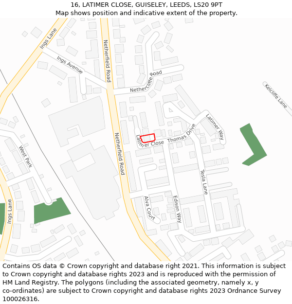 16, LATIMER CLOSE, GUISELEY, LEEDS, LS20 9PT: Location map and indicative extent of plot