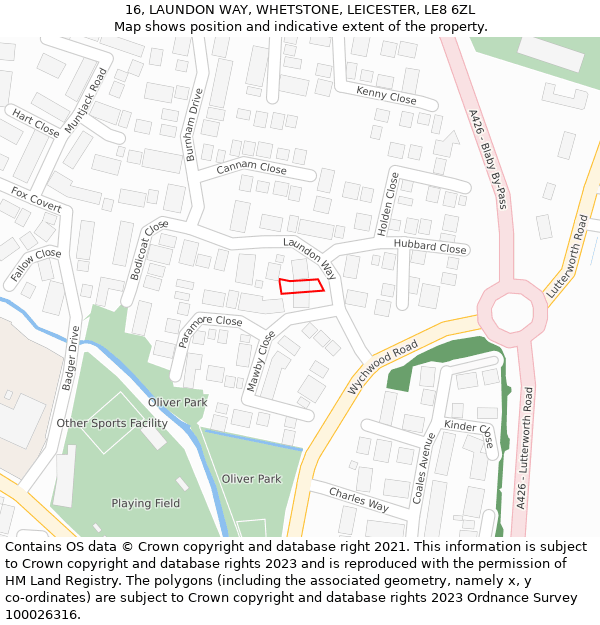 16, LAUNDON WAY, WHETSTONE, LEICESTER, LE8 6ZL: Location map and indicative extent of plot