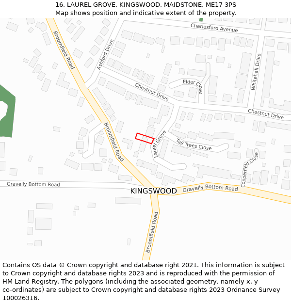 16, LAUREL GROVE, KINGSWOOD, MAIDSTONE, ME17 3PS: Location map and indicative extent of plot