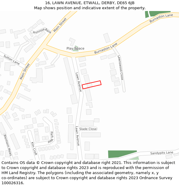 16, LAWN AVENUE, ETWALL, DERBY, DE65 6JB: Location map and indicative extent of plot