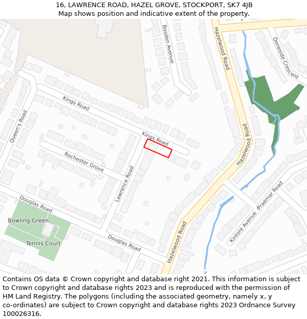 16, LAWRENCE ROAD, HAZEL GROVE, STOCKPORT, SK7 4JB: Location map and indicative extent of plot