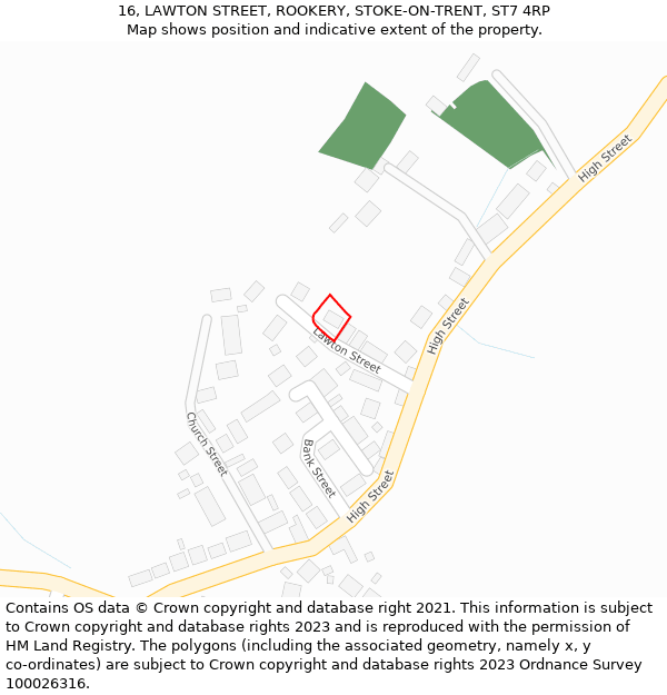 16, LAWTON STREET, ROOKERY, STOKE-ON-TRENT, ST7 4RP: Location map and indicative extent of plot