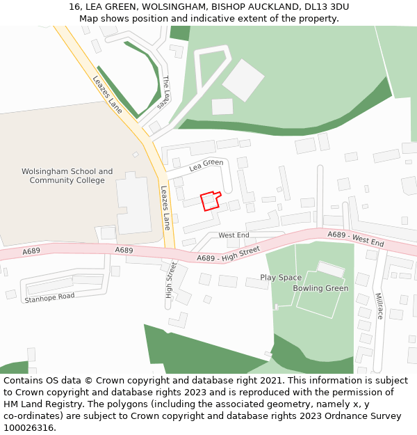 16, LEA GREEN, WOLSINGHAM, BISHOP AUCKLAND, DL13 3DU: Location map and indicative extent of plot