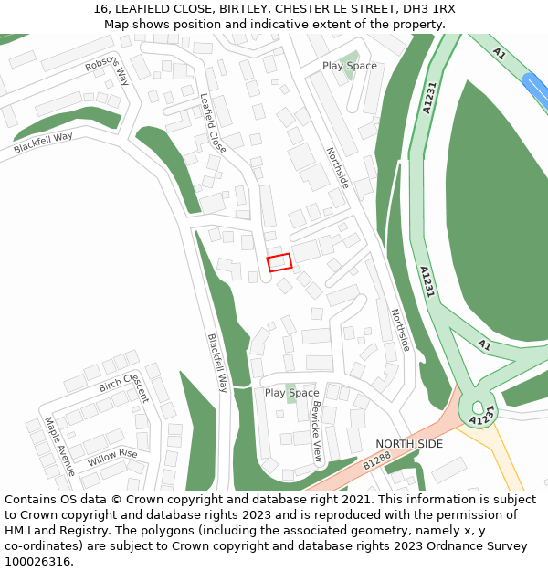 16, LEAFIELD CLOSE, BIRTLEY, CHESTER LE STREET, DH3 1RX: Location map and indicative extent of plot