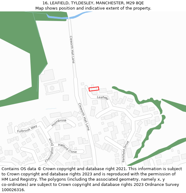 16, LEAFIELD, TYLDESLEY, MANCHESTER, M29 8QE: Location map and indicative extent of plot